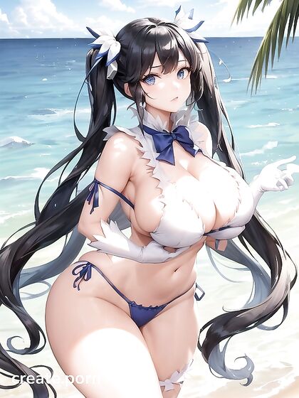 Hestia from DanMachi Shows Off Her Bubble Tits at the Beach in Steaming Hentai Picture