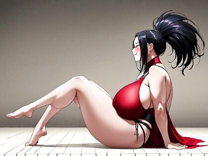 Momo Yaoyorozu's Wind-Swept Hairstyle and Massive Breasts in Hentai AI Picture