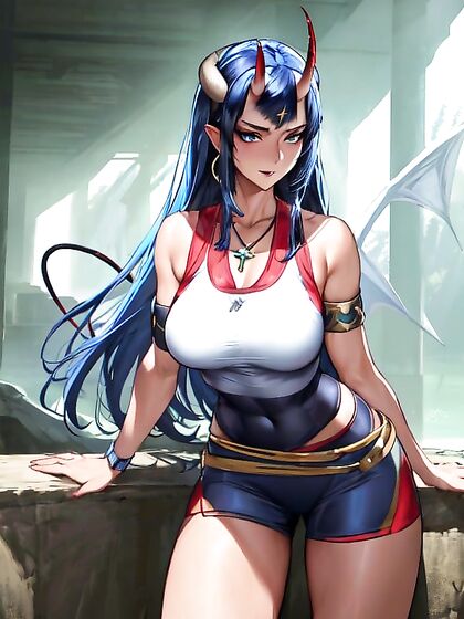 Mature Woman in Oversized T-Shirt Enjoying  Devil Hentai Picture
