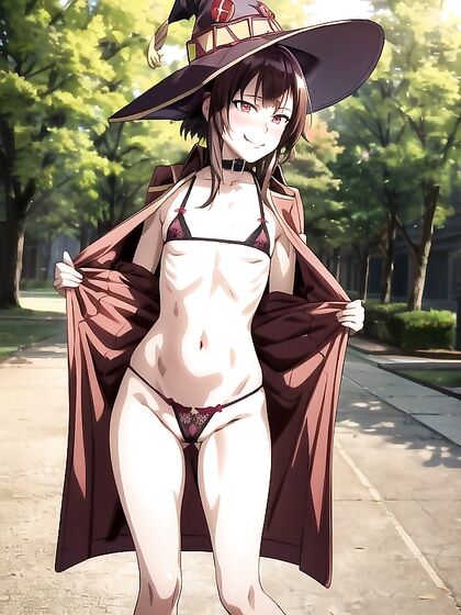 Mischievously Smiling and Blushing, She Shows Off Her Lingerie in Seductive Hentai Image