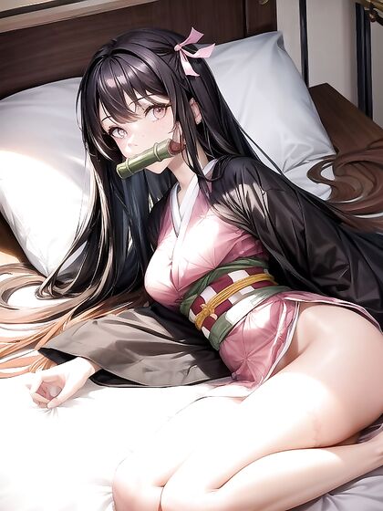 Nezuko from Demon Slayer Enjoying Intimate Moments with Freckles in Bed