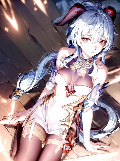 Ganyu with Glowing Eyes and Freckles in Seductive Hentai Images