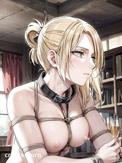 Woman Pulled by Necklace in Side View for  Thick Line Hentai Picture