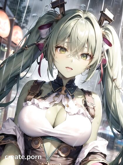 Pigtailed Green-Skinned Anime Chick with White Hair Goes Wild in Hentai AI Sex