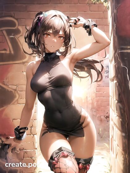 Embarrassed Beauty in Fishnets Enjoying Sunset Pleasures in Hentai AIPorn