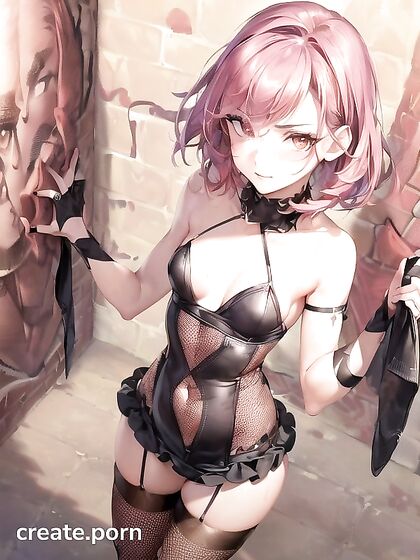 Sunny sports a black crop top with metal band logo, blushing in hentai embarrassment