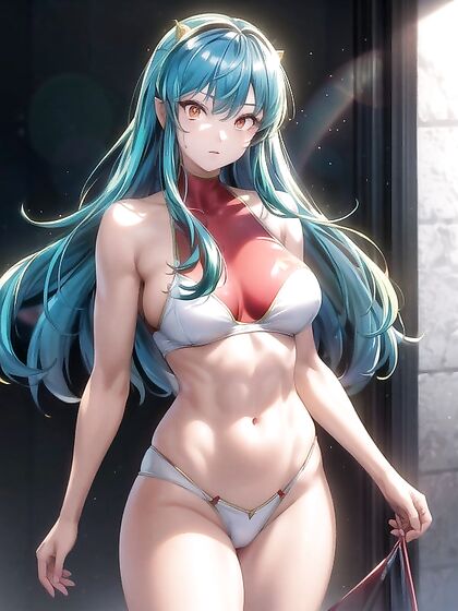 Lum from Urusei Yatsura Shows Off Muscles in Vibrant Multi-Colored Hair Hentai Picture