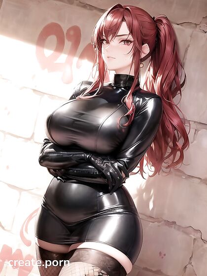 Busty Sunny Poses Seductively Against a Graffiti-Covered Brick Wall in Hentai Picture