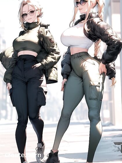 Skinny Girl 18+ with Happy Face, Sunglasses, Tiny 18+ Waist, Big Tits, and Sexy Curves in Hentai Picture
