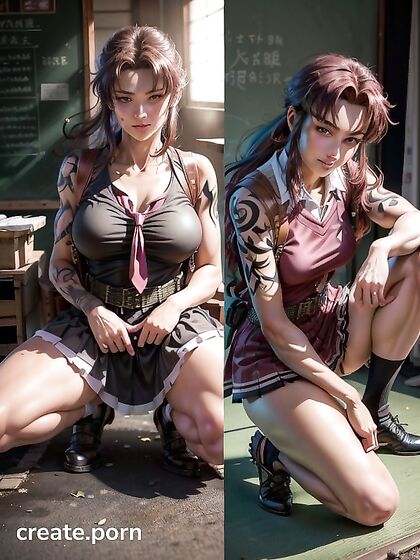 Revy from Black Lagoon Squats and Seductively Eyes You in Steamy Hentai Picture