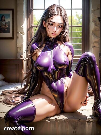 Latex Clad Twentysomething Shows Off Her Splits in Seductive Hentai Image