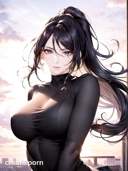 Girl 18+ with Purple Eyes and Flowing Hair in Seductive Long Sleeve Outfit