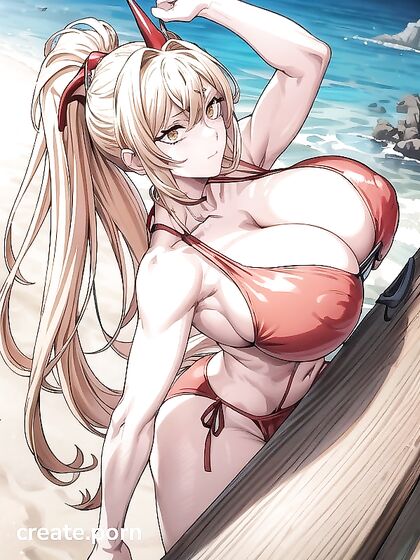 Gigantic Breasts and Perfect Hands in Bikini Hentai Picture