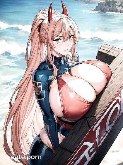 Ponytailed Girl 18+ from Chainsaw Man Gets Wild on the Beach in hentai Picture