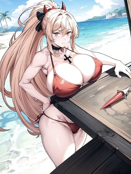 Power from Chainsaw Man with Gigantic Breasts in Perfect Hand Hentai Picture