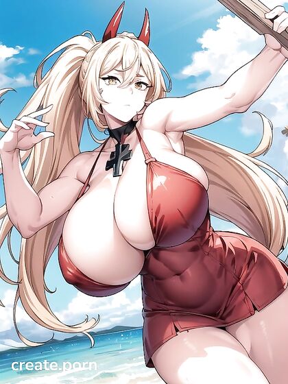 Power from Chainsaw Man with Thick Lines and Busty Ponytail in Wild Hentai Picture