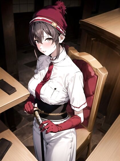Red Gloved Tease –  Solo Pleasure in hentai AI Picture