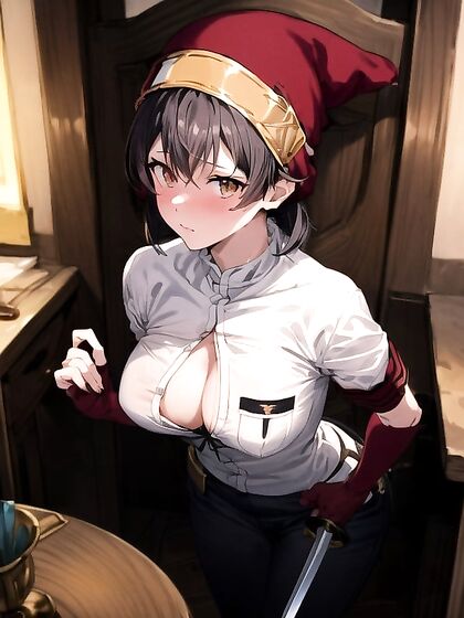 Bobcut Model Seduces in Red Tie for Steamy Hentai Picture