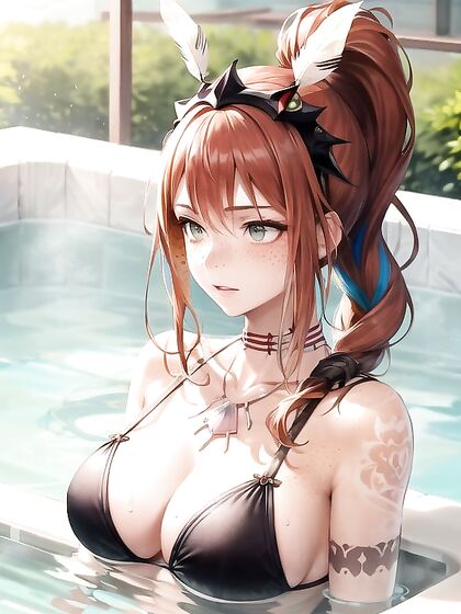 Ginger with Rounded Breasts Enjoying Steamy Hot Tub Hentai Picture