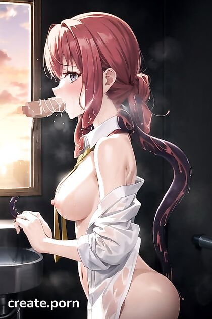Wet-Clothed Beauty Pleasured by Tentacles in  Hentai Image