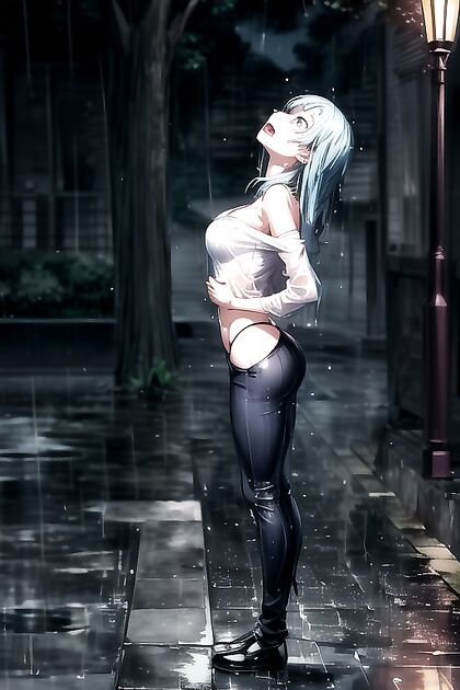 Miwa Kasumi from Jujutsu Kaisen Lost in Pleasure as Raindrops Kiss Her Skin