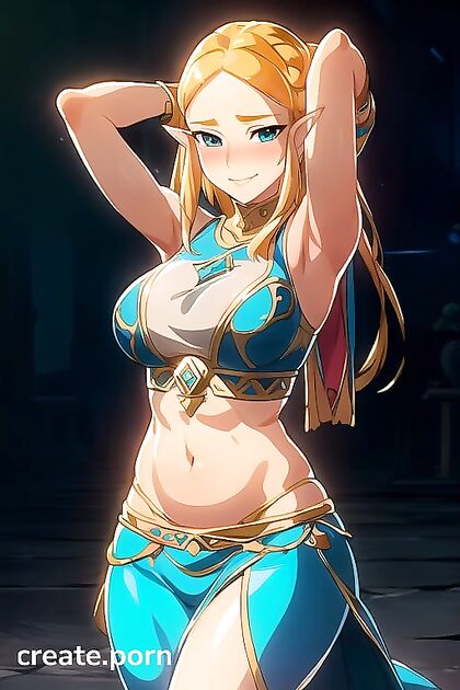 Mischievous Zelda Smiles and Blushes Outdoors in Sexy Hentai Picture