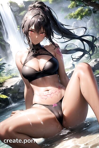 Sunny's Thighs Exposed at the Waterfall for Steamy Hentai Picture