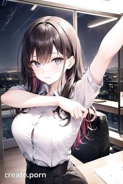 Office Seduction – Young 18+ Woman Spreads Her Arms for Steamy Hentai Picture