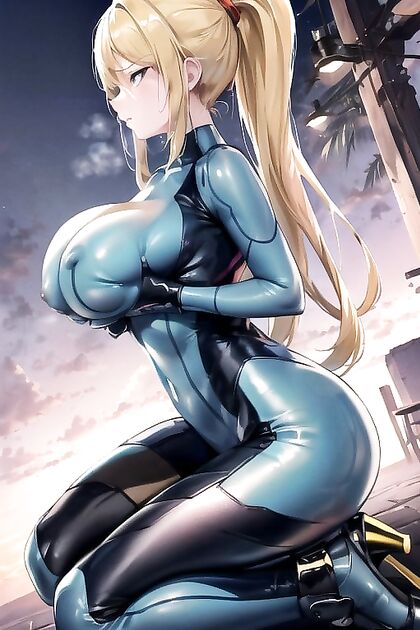 Samus from Metroid Showing Off Her Ponytail in Seductive Side View Hentai Images
