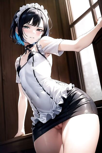 Bottom-Up View of Small Breasts Staring at You in Hot Hentai Picture