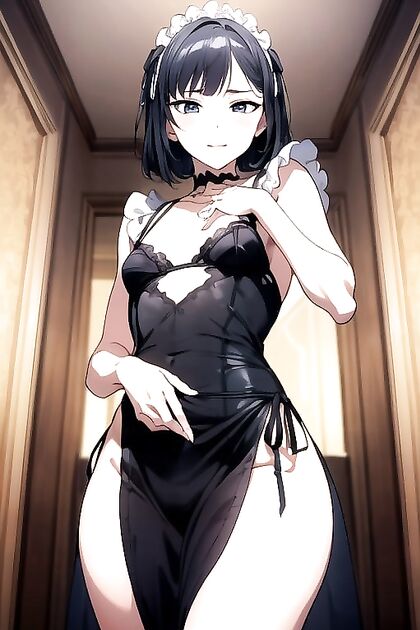 Skinny Black-Haired Girl 18+ Stares at You in Seductive Hentai Picture