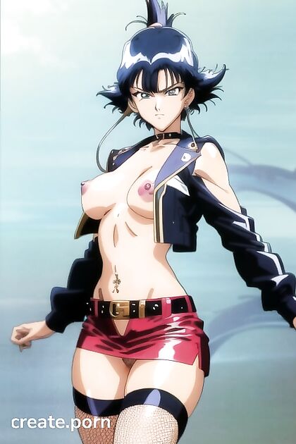 Hot Babe in Open Jacket, No Shirt, and Fishnet Gloves Seduces in Hentai AI Porn