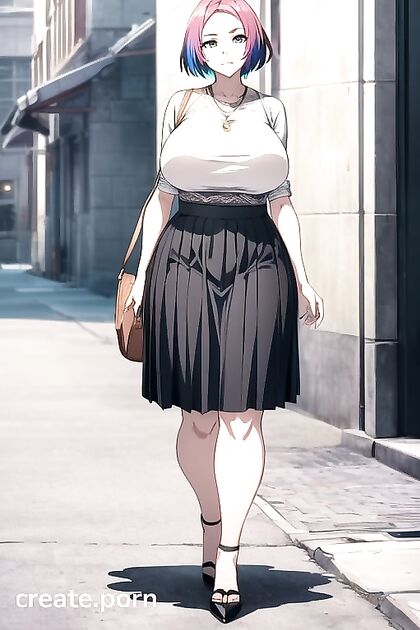 Short-Haired Beauty in Mini Skirt Enjoying Big-Thick hentai Picture