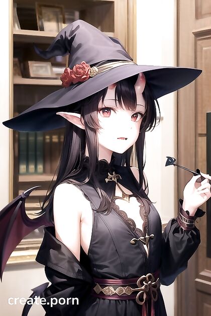 Sultry Witch with Raven Locks Teases in a Busty Anime Fantasy Image
