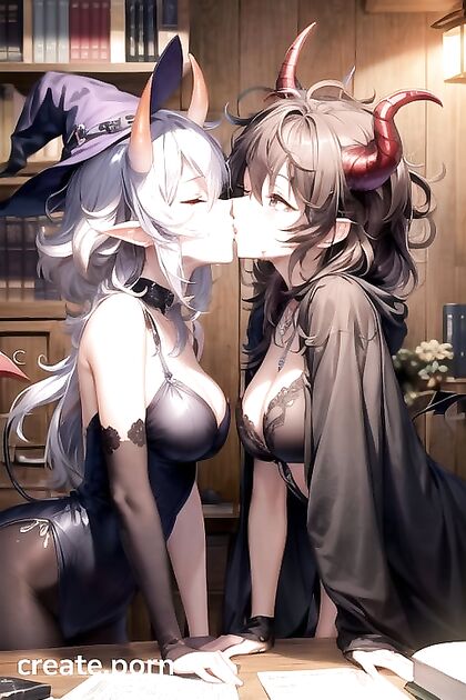 Girl 18+s with Messy Hair Kissing ly in Devilish hentai Images