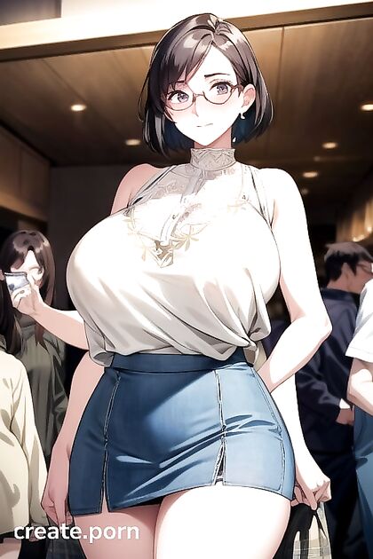 Embarrassed Woman with Gigantic Breasts Surrounded by Crowds in Hentai Scenes