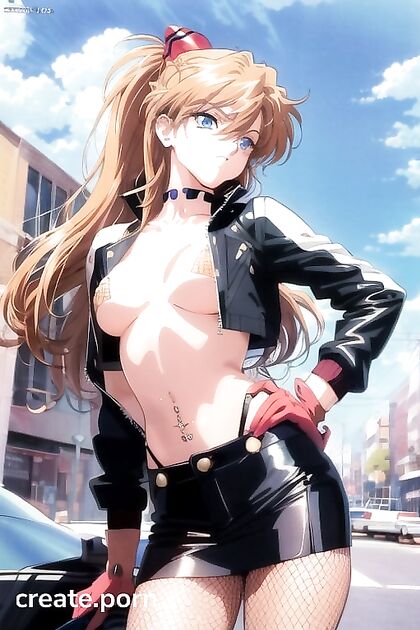 Leather Jacket and Fishnet Glove Seduction in No-Shirt Hentai Action