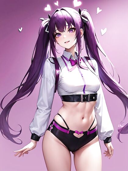 Happy Purple-Haired Beauty in Rainbow and Heart-Themed Hentai Seduction