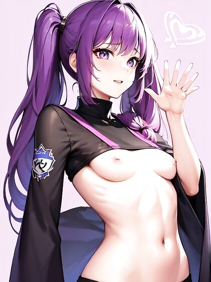 Hello Wave with Small Breasts and Purple Eyes in Seductive Hentai Action