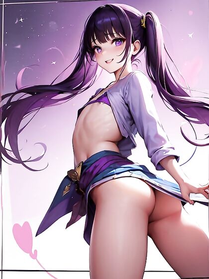 Waist-Shot Bliss with Elated Purple-Eyed Beauty in hentai AIPorn