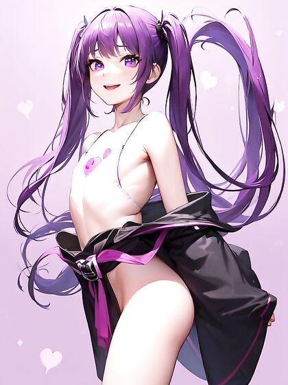 Purple-Eyed Beauty Stares at You While Enjoying Long-Length Hentai Pleasure
