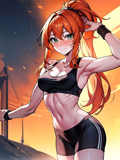 Mischievously Smiling and Blushing in a Sporty Bra for Steamy Hentai Action
