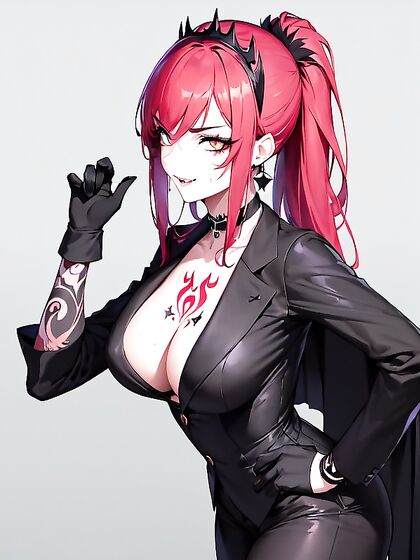 Tattooed Beauty Grins Seductively in Front View Hentai Action