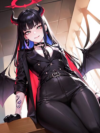 Villainess with Earrings and Feathered Demon Wings in Seductive Hentai Scenes