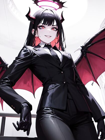 Feathered Demon Wings and Grinning in a Dark Misty Forest Hentai Scene