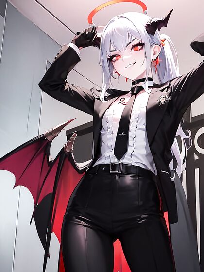 Ponytailed Babe in Nylon Gloves and Horns for Steamy Hentai Pleasure