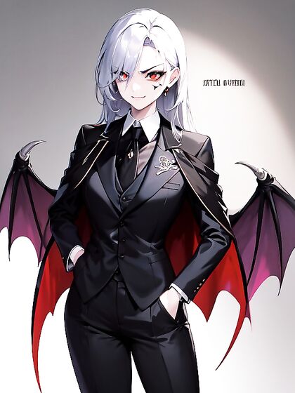 Feather-Winged Demon with Vibrant Colors and Sharp Vampire Teeth in Seductive Hentai Action