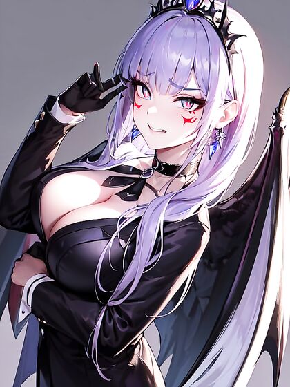 Gothic Beauty with Demon Wings Showing Her Fangs in Seductive Hentai Scenes