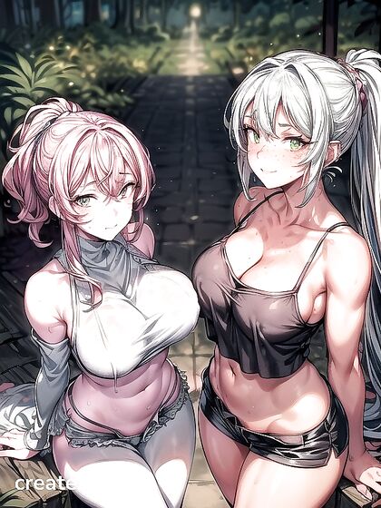 Girl 18+s Embrace Passionately with Busty Shots and Raised Legs in hentai AI Action