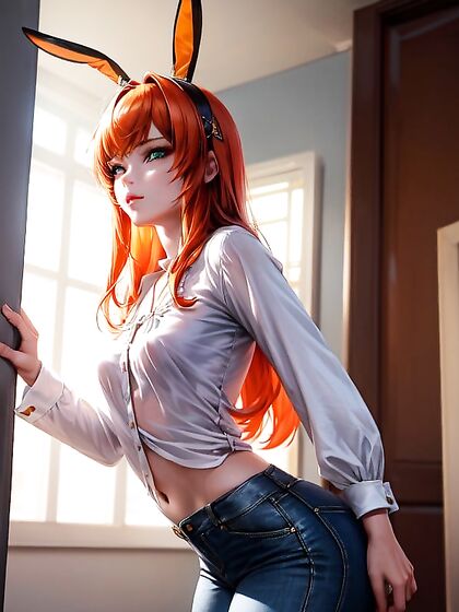 Ginger with Small Breasts Leans Forward for Intense Hentai Pleasure
